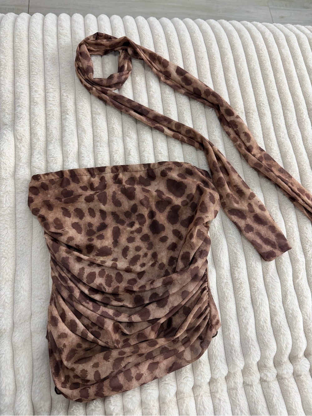 Brown Leopard Print Draped Halter Top